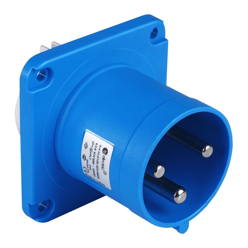 Силовая вилка фланцевая, 63А, 2P+E, 200–250В AC, IP44, TP Electric (3128-320-0900)