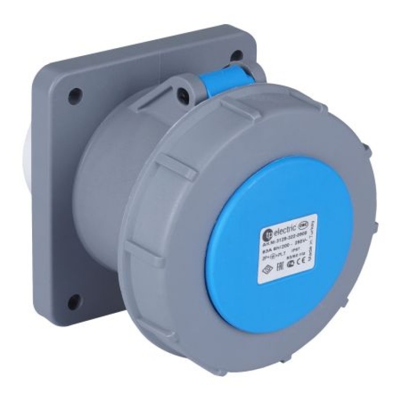 Силовая розетка фланцевая, 63А, 2P+E, 200–250В AC, IP67, TP Electric (3129-322-0900)