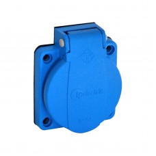 Розетка врезная фланцевая SCHUKO 2P+E, 16А, 250В AC, IP54, синий, 50×50, TP Electric (3101-310-0900)
