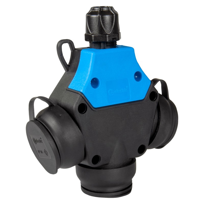 Тройник с однофазным подключением SCHUKO 2P+E, 16А, IP54, синий, TP Electric (3101-314-0300)