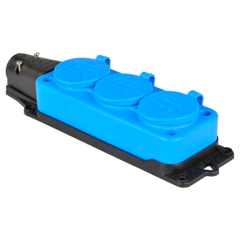 Тройная розетка SCHUKO 2P+E, 250В AC, 16А, IP44, синий, TP Electric (3101-308-0900)