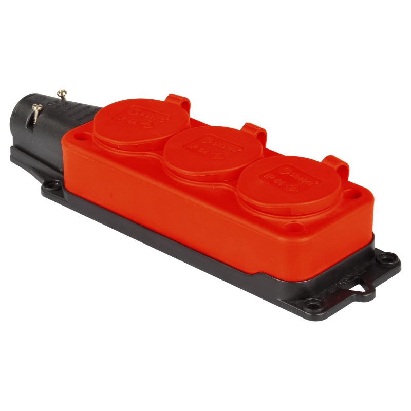 Тройная розетка SCHUKO 2P+E, 250В AC, 16А, IP44, красный, TP Electric (3101-308-1600)