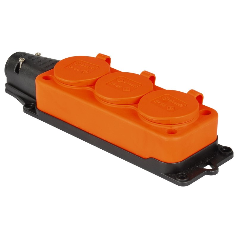 Тройная розетка SCHUKO 2P+E, 250В AC, 16А, IP44, оранжевый, TP Electric (3101-315-0300)