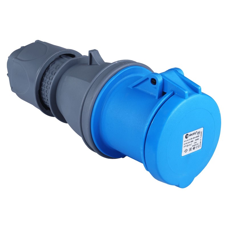 Силовая розетка кабельная, 63А, 2P+E, 200–250В AC, IP44, TP Electric (3128-304-0900)
