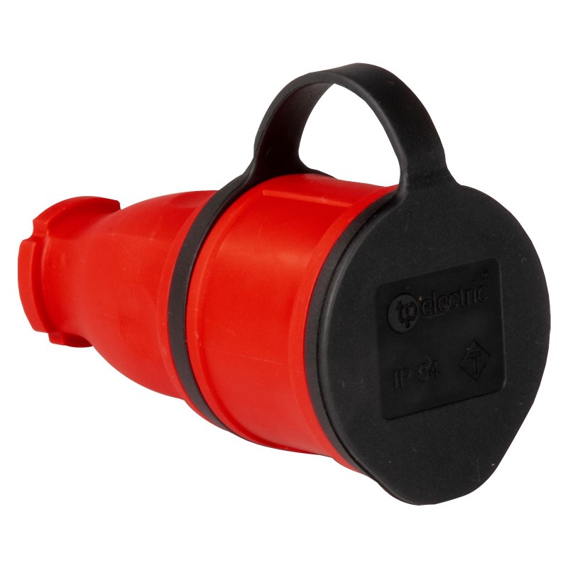 Кабельная розетка SCHUKO 2P+E, 250В AC, 16А, IP44, красный, TP Electric (3101-304-1600)