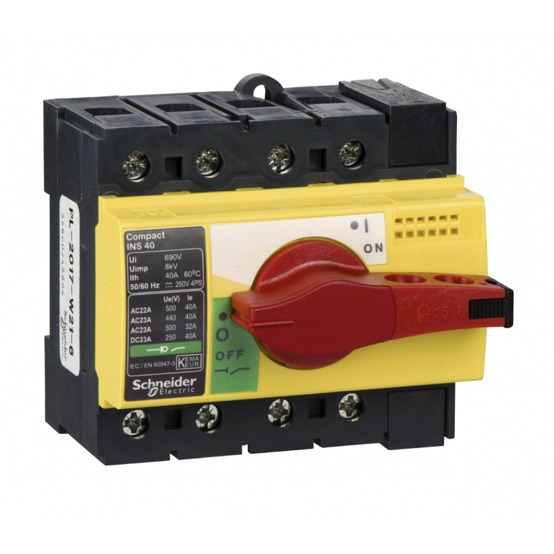 28917 - Выключатель нагрузки INS40, 4P Ith-40 A, Красно/Желтый, Schneider Electric