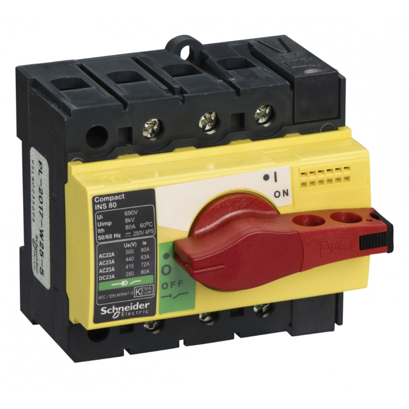 28920 - Выключатель нагрузки INS80, 3P Ith-80 A, Красно/Желтый, Schneider Electric