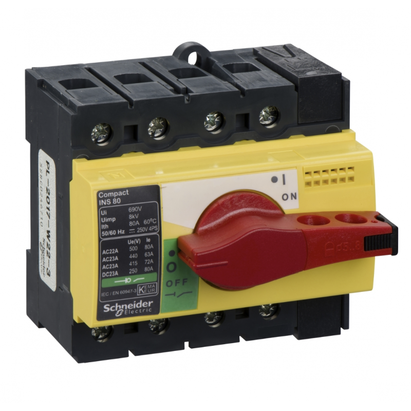 28921 - Выключатель нагрузки INS80, 4P Ith-80 A, Красно/Желтый, Schneider Electric