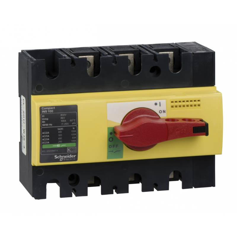 28924 - Выключатель нагрузки INS100, 3P Ith-100 A, Красно/Желтый, Schneider Electric