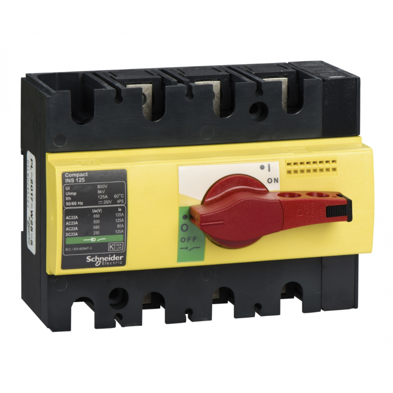 28926 - Выключатель нагрузки INS125, 3P Ith-125 A, Красно/Желтый, Schneider Electric