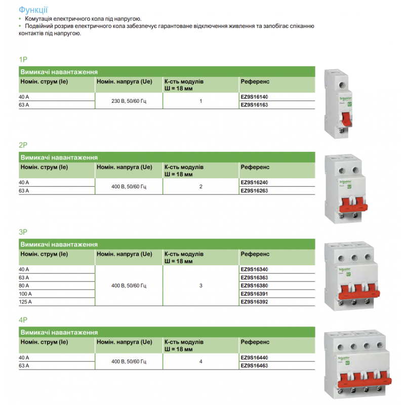 EZ9S16240 - Выключатель нагрузки Easy9, 2P Ith-40 A, Ue-400 В АС, Schneider Electric
