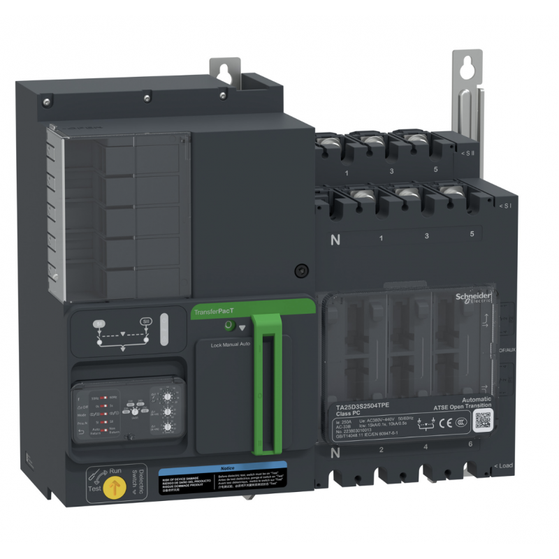 TA25D3S2504TPE - Автоматический ввод резерва TransferPact TA25, 3P, 250 A, без дисплея, Schneider Electric