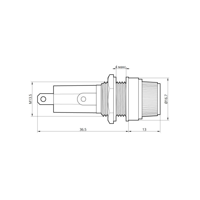 Держатель предохранителя 1P, In-10 A, 6х30 мм, 250V AC, TAKEL (505943)