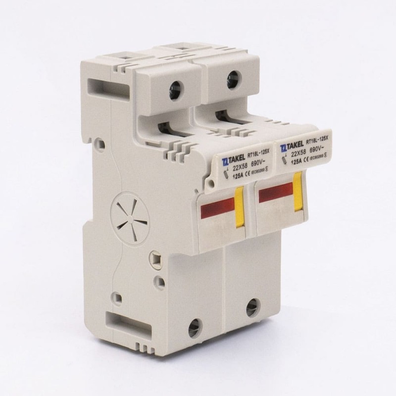 510609 - Держатель цилиндрического предохранителя RT18L-125X, 2P, 125 A, 22×58 мм, 690 В AC, индикация, TAKEL