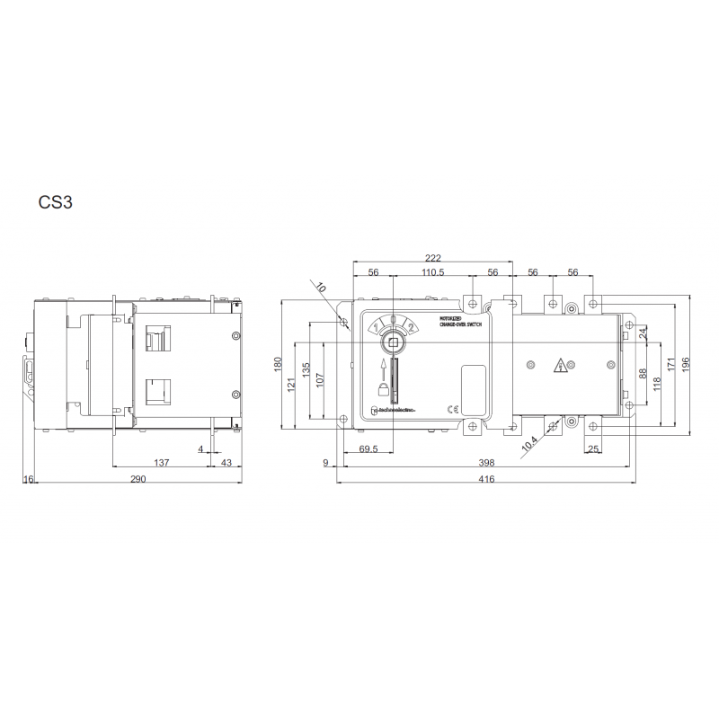 130028MSY - Переключатель нагрузки с мотор-приводом CS3P, 3P Ith-400 A, Uупр-220В АС/24В DC, Technoelectric