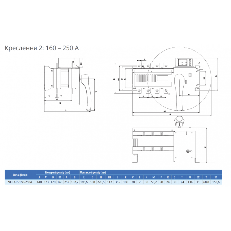 TVATS3F160AT - Переключатель нагрузки с мотор-приводом и контроллером, 4P Ith-160 A, Uупр-220В А, Vector