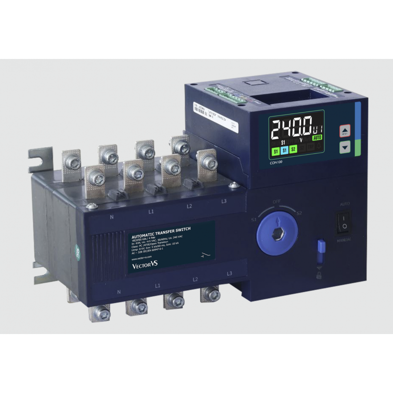 TVATS2F100AT - Переключатель нагрузки с мотор-приводом и контроллером, 4P Ith-100 A, Uупр-220В А, Vector