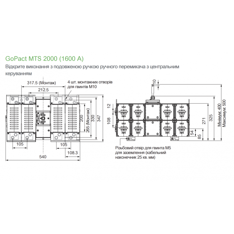 GM2AD4N16H4BEE - Переключатель нагрузки ручной GoPact MTS, 4P Ith-1600 A, Ue-415 В АС, выносная ручка, Schneider Electric