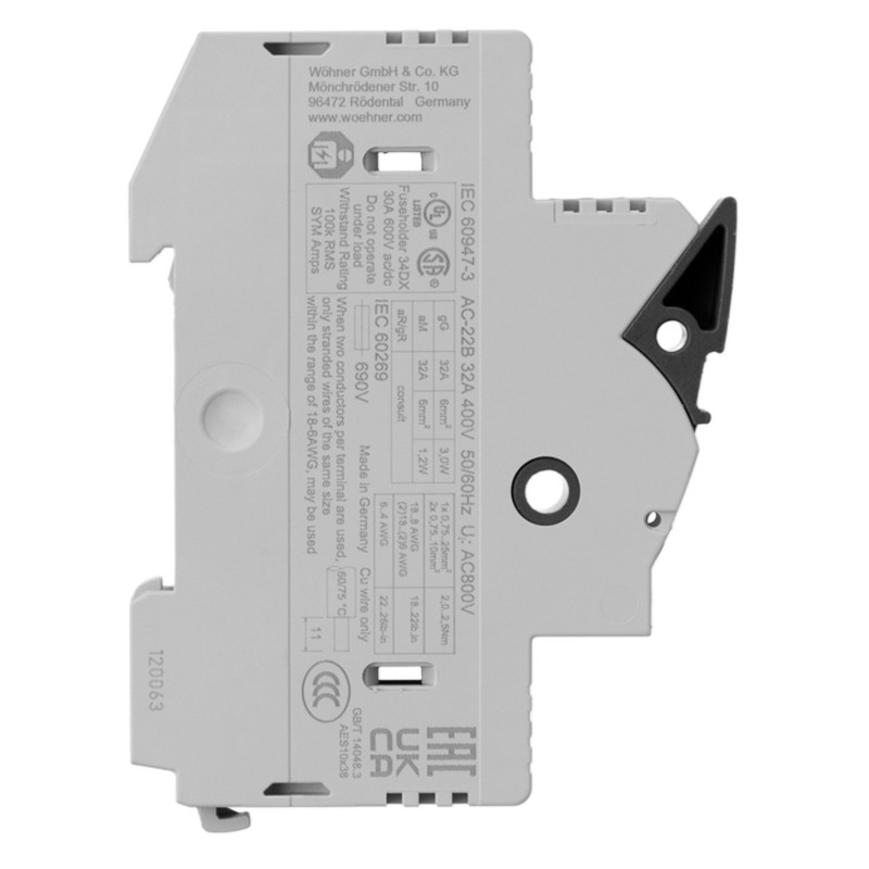 31110 - Разъединитель под предохранитель AMBUS, 1P Ie-32 A, 10×38 мм, Wöhner