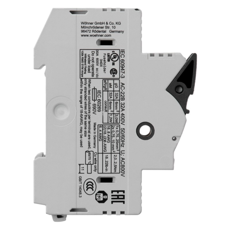 31112 - Разъединитель под предохранитель AMBUS, 2P Ie-32 A, 10×38 мм, Wöhner