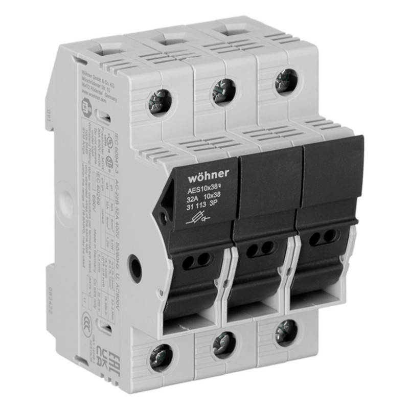 31113 - Разъединитель под предохранитель AMBUS, 3P Ie-32 A, 10×38 мм, Wöhner