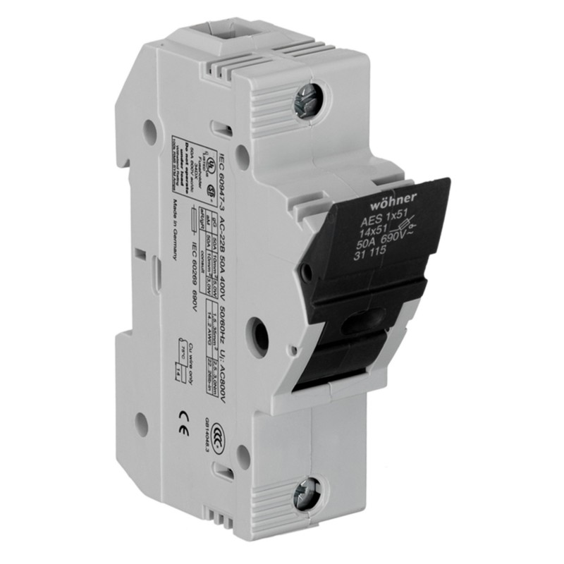 31115 - Разъединитель под предохранитель AMBUS, 1P Ie-50 A, 14×51 мм, Wöhner