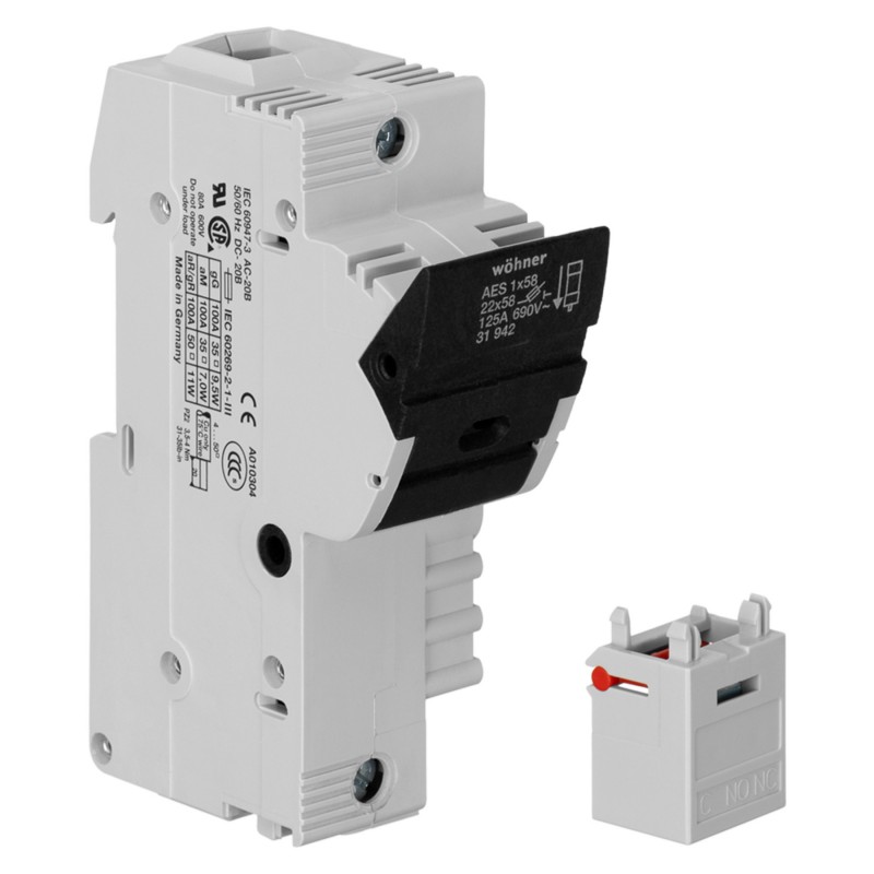 31120 - Разъединитель под предохранитель AMBUS, 1P Ie-100 A, 22×58 мм, Wöhner