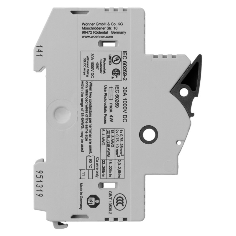 31971 - Разъединитель под предохранитель AMBUS для солнечной энергетики, 1P Ie-30A, 10×38 мм, Wöhner