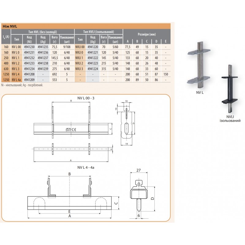 4941230 - Контактный нож NVL 00 для ножевых предохранителей, ETI