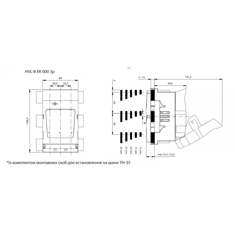 1701011 - Горизонтальный блок рубильник на панель HVL-B EK, 3P, Ie-100 A, NH-000, для шин 60 мм, M8, ETI