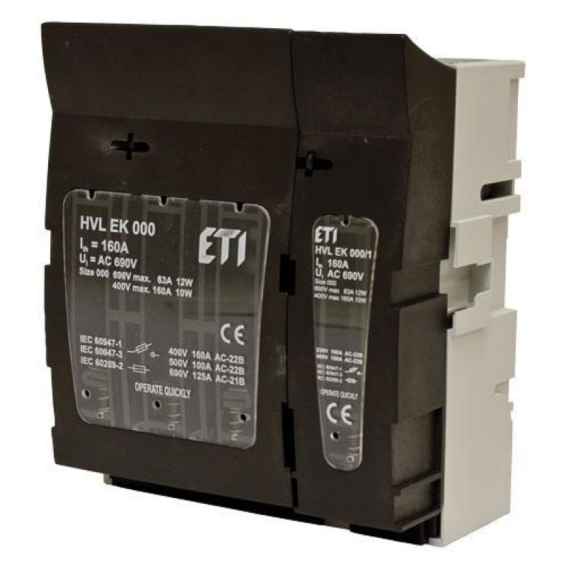 1701420 - Горизонтальный блок рубильник на панель HVL EK, 4P, Ie-100 A, NH-000, M8, ETI