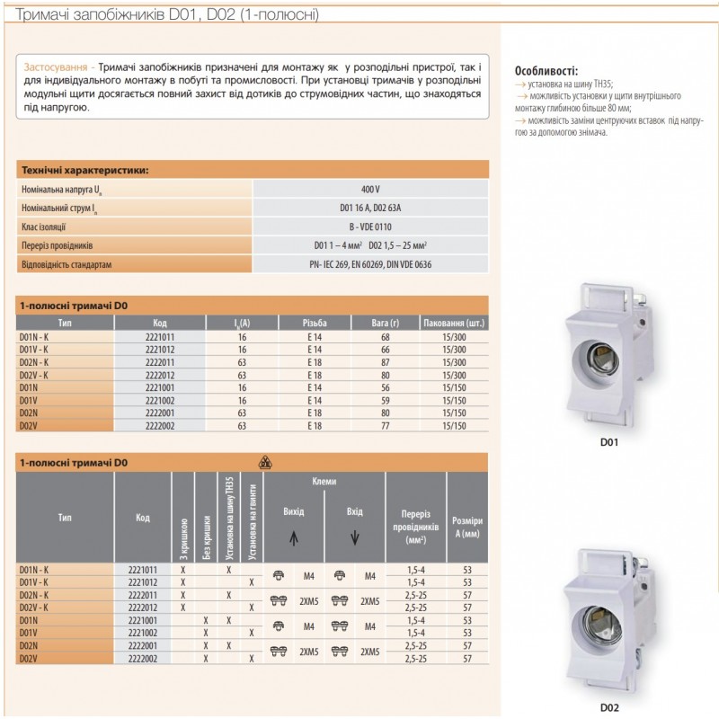 2221011 - Держатель предохранителя D01 N-K, 1P (16 A, E14), ETI