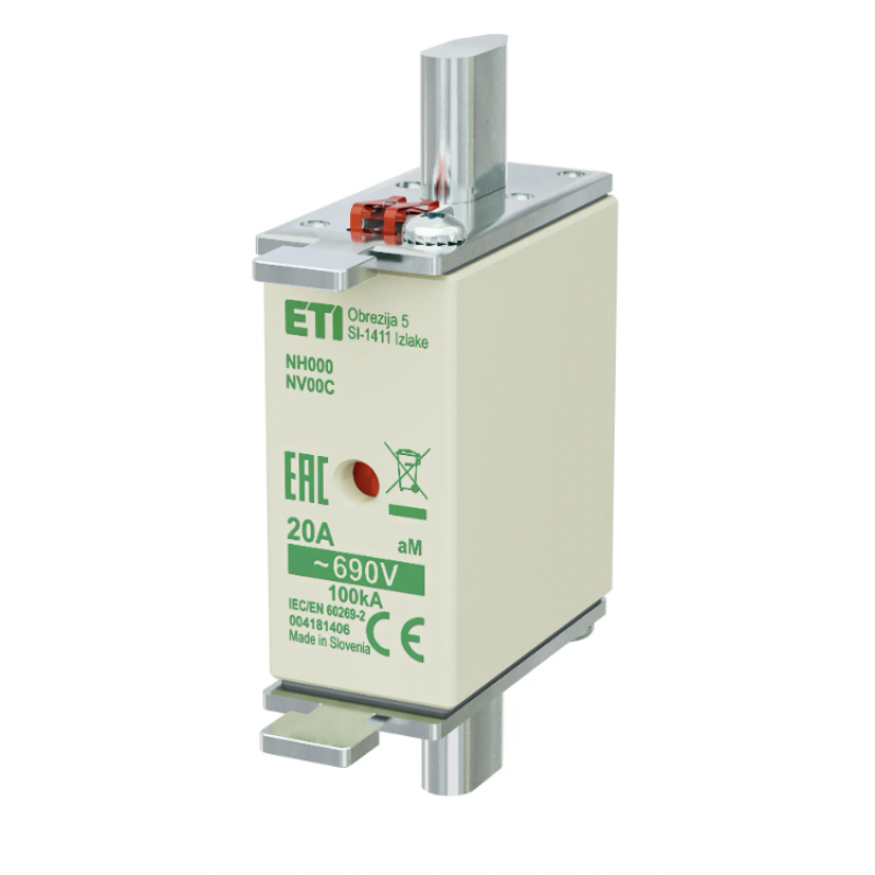 4181406 - Предохранитель ножевой KOMBI, 20 A, NH-000, aM, 690 В AC, ETI