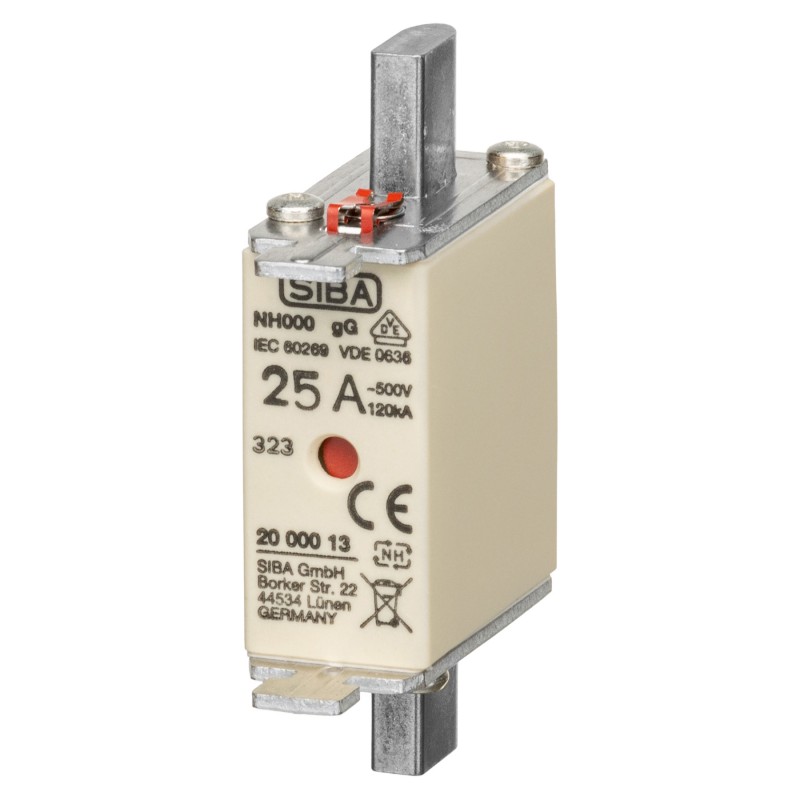 S20 000 13.25 - Предохранитель ножевой SIBA, 25 A, NH-000, gG, 500 В АС/440 В DC, Pronutec