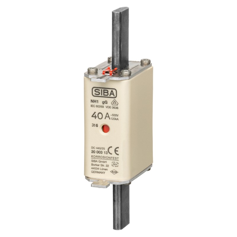 S20 003 13.40 - Предохранитель ножевой SIBA, 40 A, NH-1, gG, 500 В АС/440 В DC, Pronutec