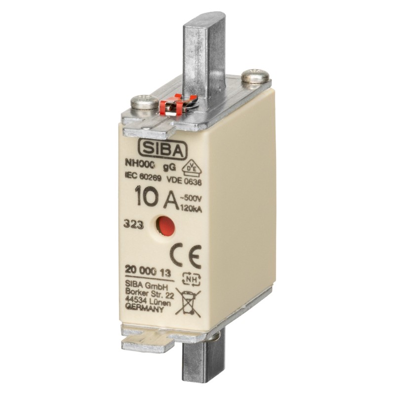 S20 000 13.10 - Предохранитель ножевой SIBA, 10 A, NH-000, gG, 500 В АС/440 В DC, Pronutec