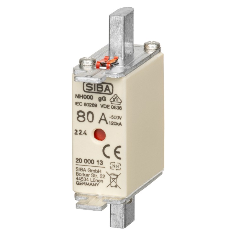 S20 000 13.80 - Предохранитель ножевой SIBA, 80 A, NH-000, gG, 500 В АС/440 В DC, Pronutec