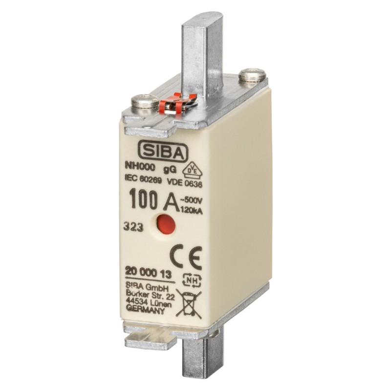 S20 000 13.100 - Предохранитель ножевой SIBA, 100 A, NH-000, gG, 500 В АС/440 В DC, Pronutec