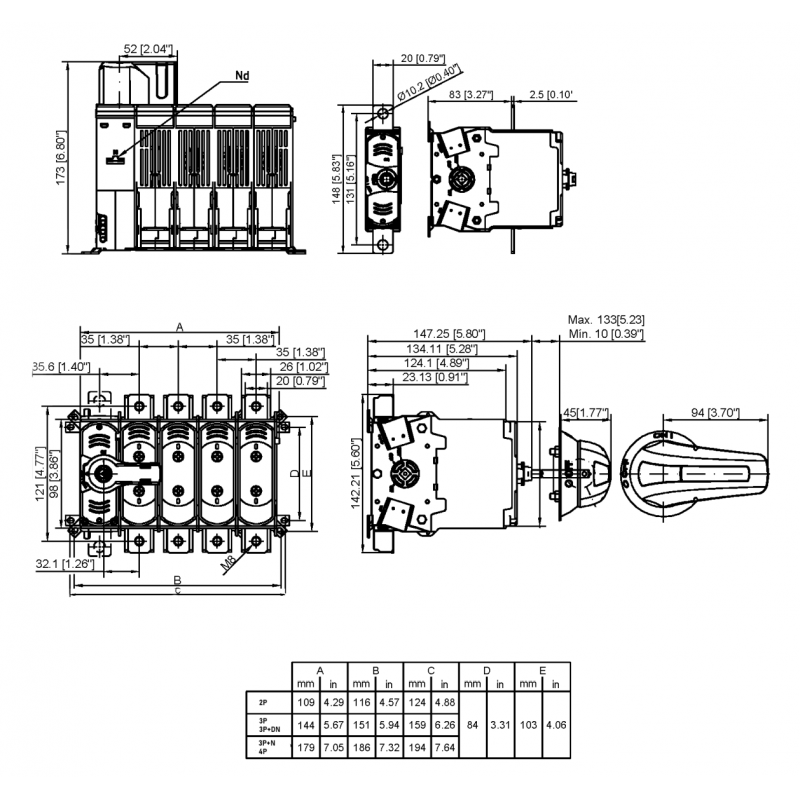 M3-01603PTD40 - Выключатель под предохранитель M3, 3P Ith-160 A, предохранители NH-00, Telergon