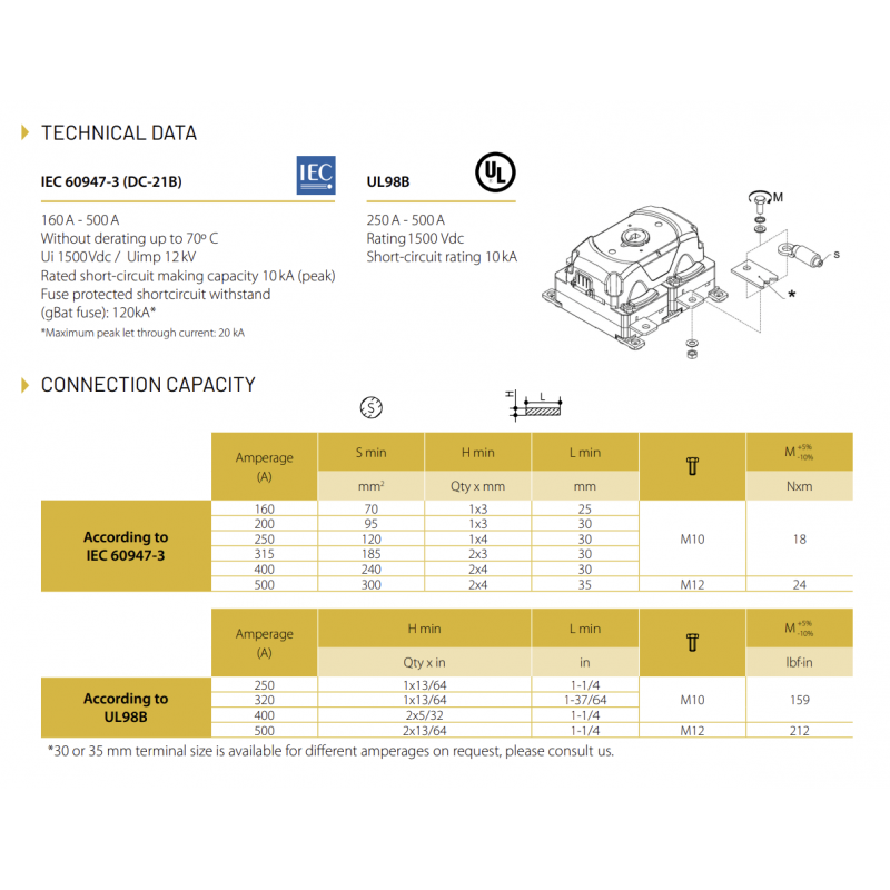 S7-01602PS0 - Выключатель нагрузки S7, 2P Ith-160 A, Ue-1500 В DC, Telergon