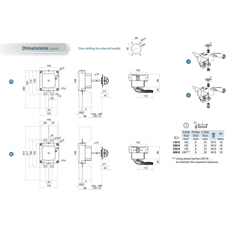 S6-04002LD0 - Выключатель нагрузки S6, 2P Ith-400 A, Ue-1500 В DC, Telergon