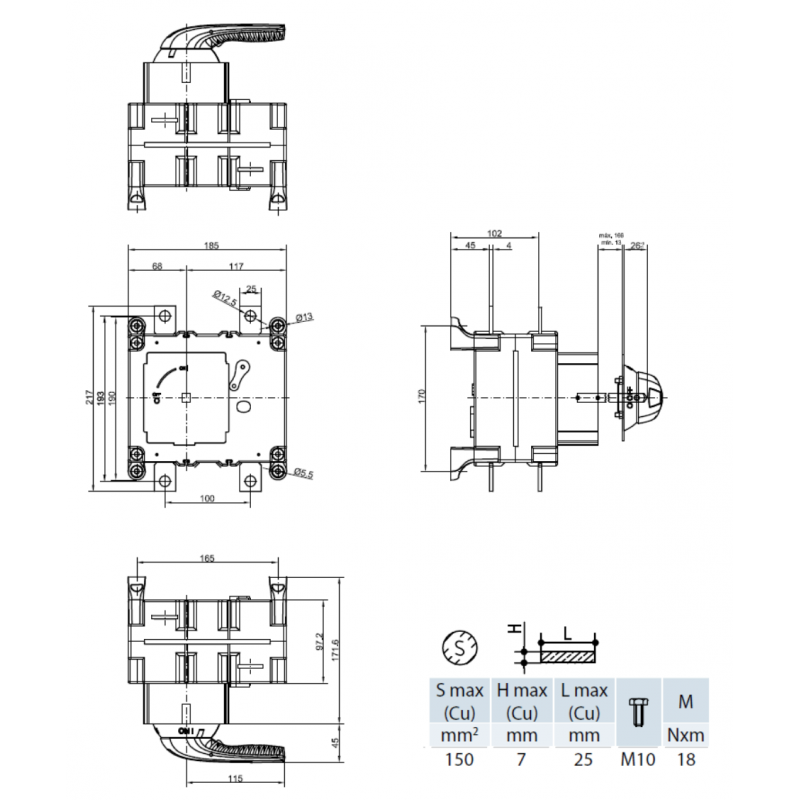 S6N0250USS0 - Выключатель нагрузки S6, 2P Ith-250 A, Ue-1500 В DC, Telergon