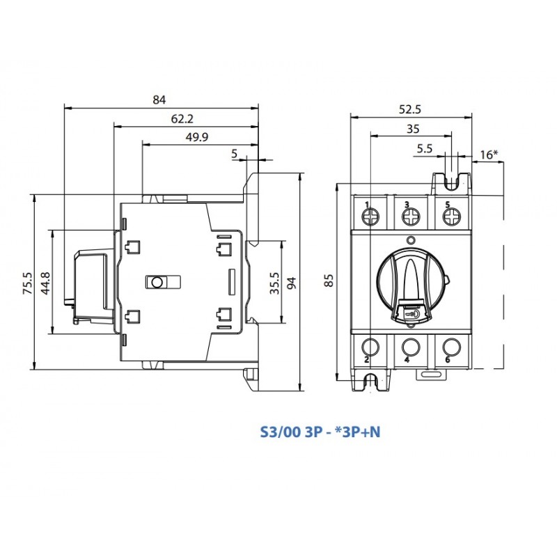 S3-00803P1DB - Выключатель модульный с прямой ручкой, 3P Ith-80 A, Telergon