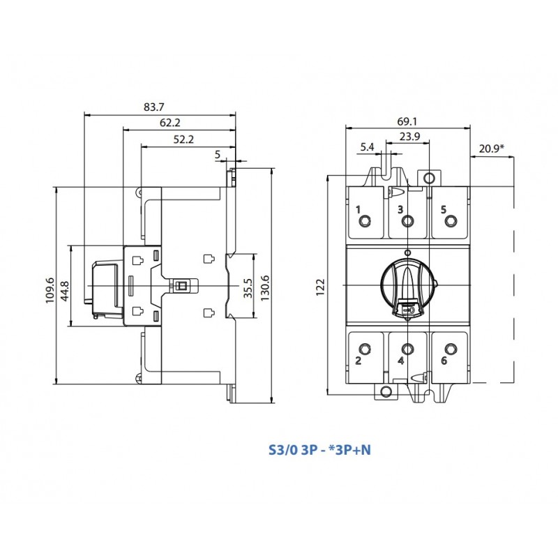 S3-01003P1DB - Выключатель модульный с прямой ручкой, 3P Ith-100 A, Telergon