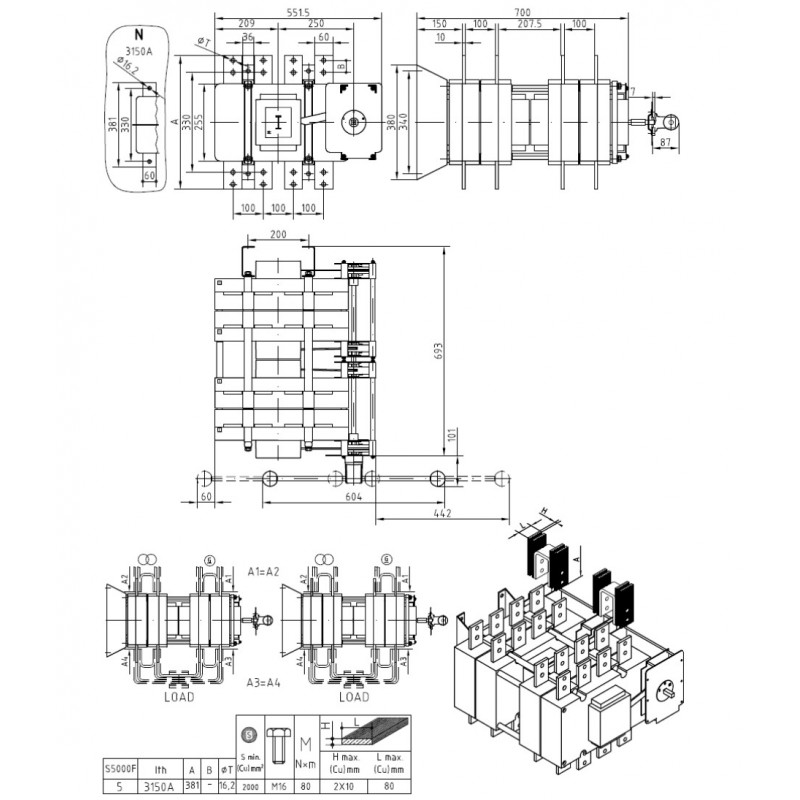 S5F31503PS0 - Переключатель нагрузки S5F/5, 3P Ith-3150 A, Telergon