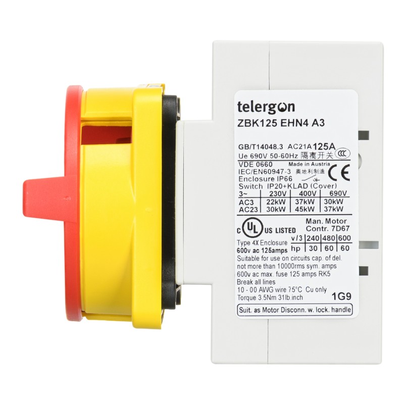 ZBK125EHN4A3 - Выключатель дверного монтажа с жесткой ручкой, 3P Ith-125 A, IP66, Telergon