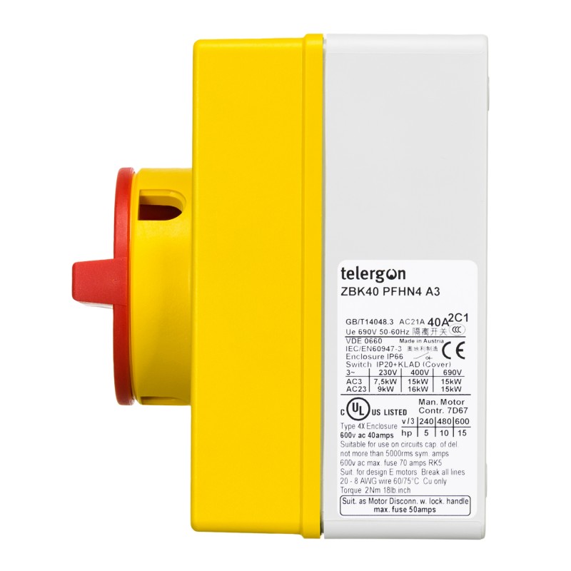 ZBK20 PFHN4 A3 - Выключатель в корпусе, 3P Ith-20 A, IP65, Telergon