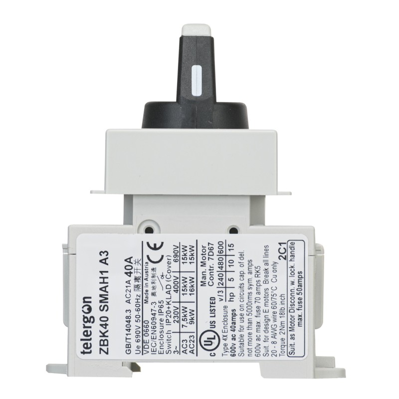 ZBK40SMAH1A3 - Выключатель модульный с прямой ручкой, 3P Ith-40 A, Telergon