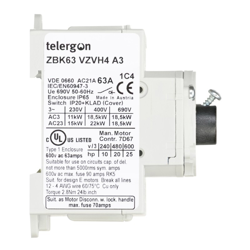 ZBK25VZVH4A3 - Выключатель модульный с выносной ручкой, 3P Ith-25 A, Telergon