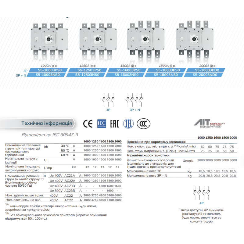 S5-10003PS0 - Выключатель нагрузки S5, 3P Ith-1000 A, Ue-400 В АС, Telergon